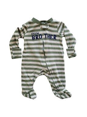 Carter's Just One You Boy Little Brother Footie PJ Green 3M Long Sleeve Dual Zip